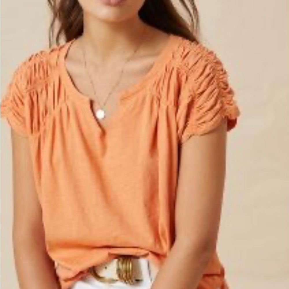 Anthropologie Orange Short Sleeve Top